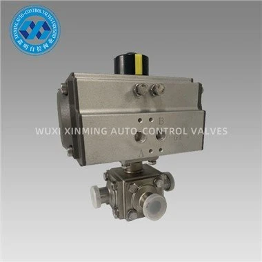 Válvula de esfera de três vias com atuador pneumático Tri-clamp