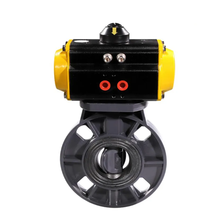 Nova válvula de borboleta de flange de PVC de chegada com atuador pneumático