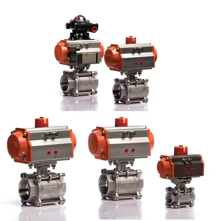Atuador pneumático Frea interna Aço inoxidável 316 3 PCS válvula de esfera bidirecional pneumática