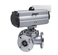 Válvula de esfera pneumática de 3 vias, atuador pneumático de 180 graus, válvula de esfera de 3 vias com atuador pneumático