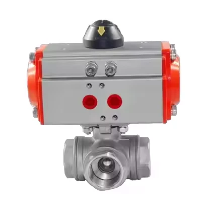 Three Way Stainless Steel Ball Valve With Pneumatic Actuator